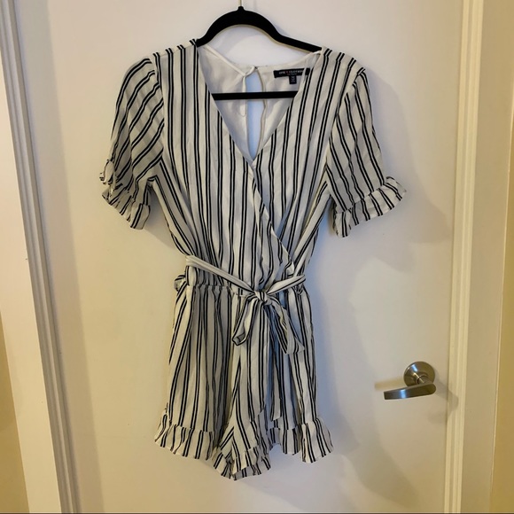 Adorable Striped Romper with Ruffle Detail - Picture 2 of 9